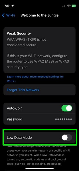 禁用低数据模式 wi fi iphone 3