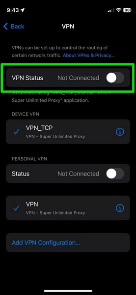 禁用 VPN iphone 3