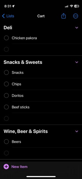 转换购物清单提醒应用程序 iPhone ios 17 1