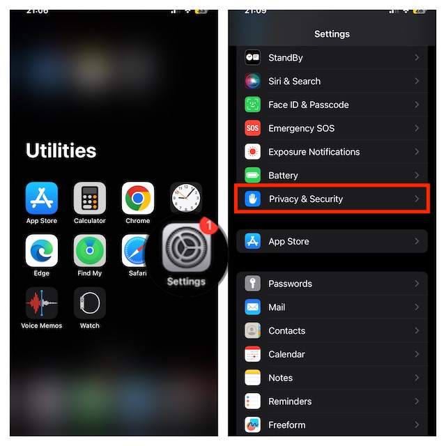 打开“设置”并点击“隐私安全”