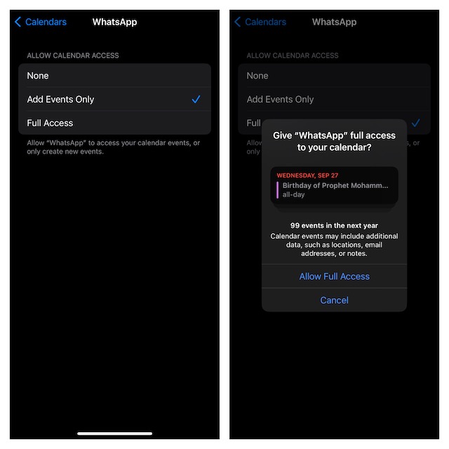 管理 iPhone 和 iPad 上的应用程序对日历的访问