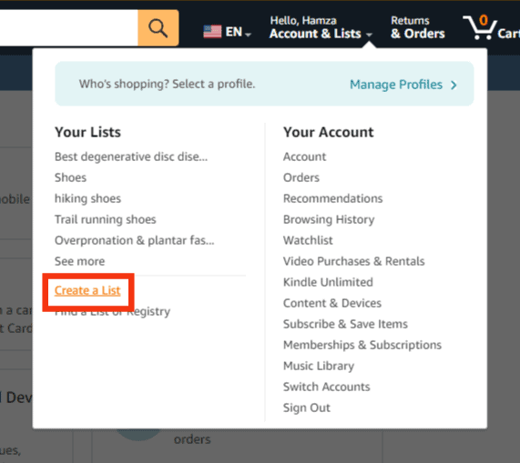 单击创建列表选项