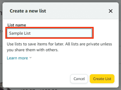 输入您的愿望清单的名称