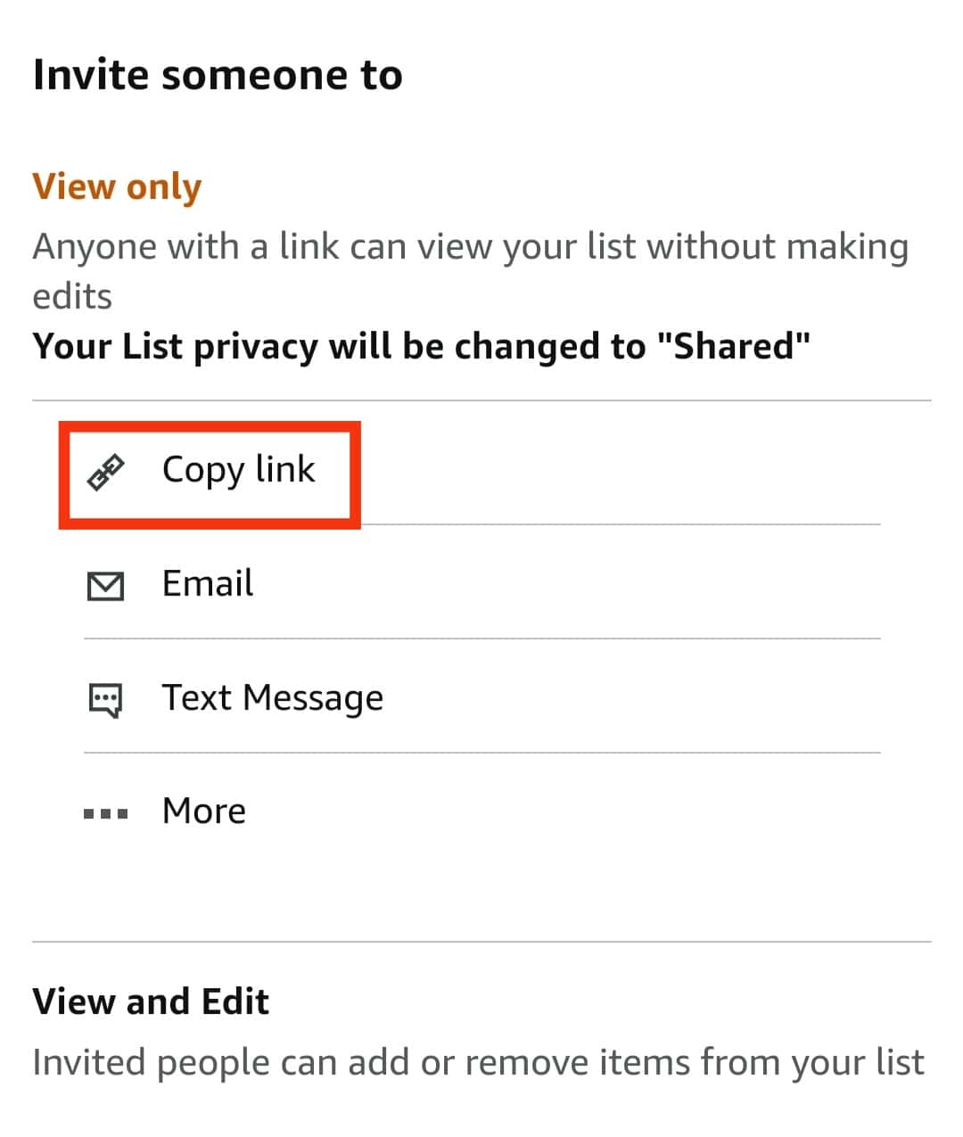 点击复制链接选项
