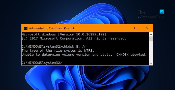 Unable To Determine Volume Version And State Chkdsk Aborted.png