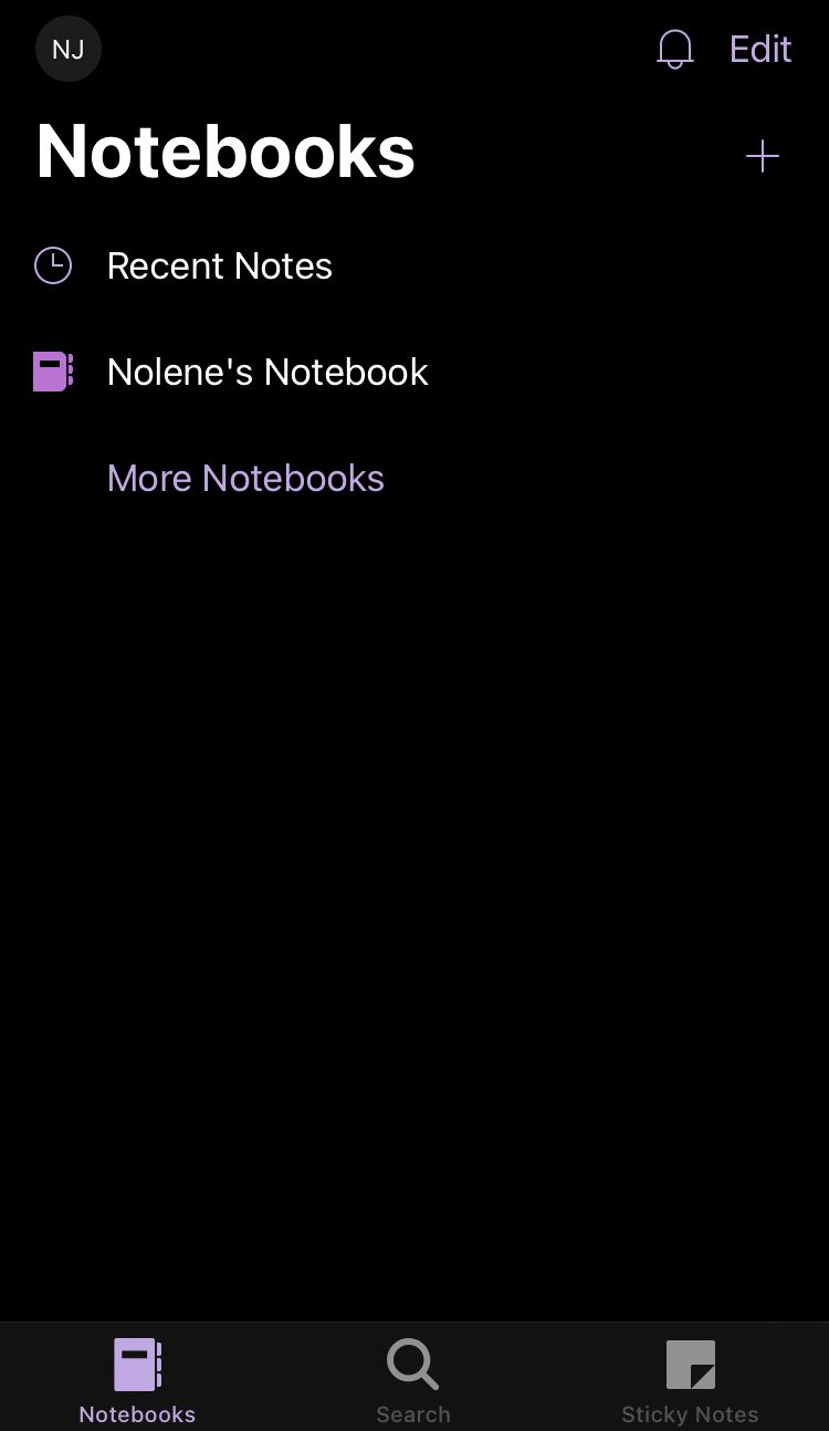 OneNote iPhone 应用程序主屏幕