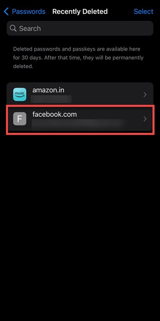 选择要恢复的密码