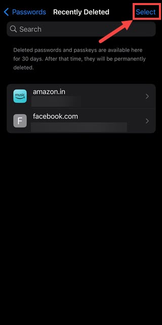 选择选项恢复密码