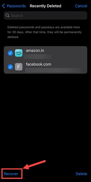 恢复多个已删除的密码 ios 17