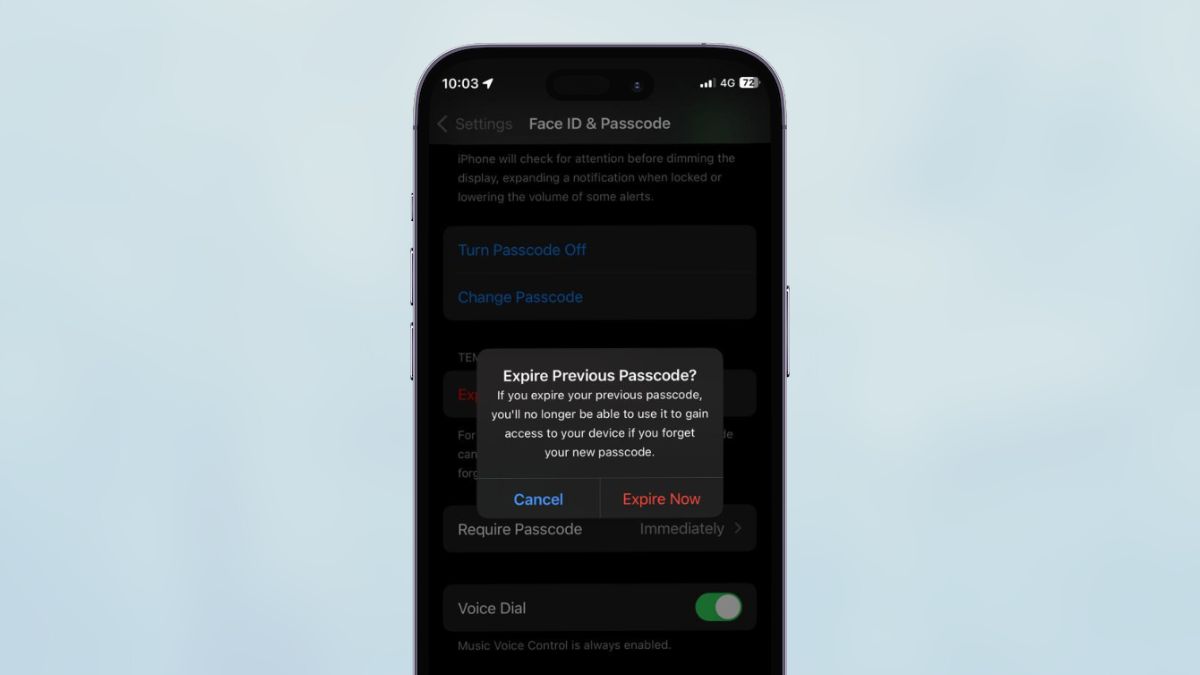 Expire Previous Passcode Now iPhone ios 17