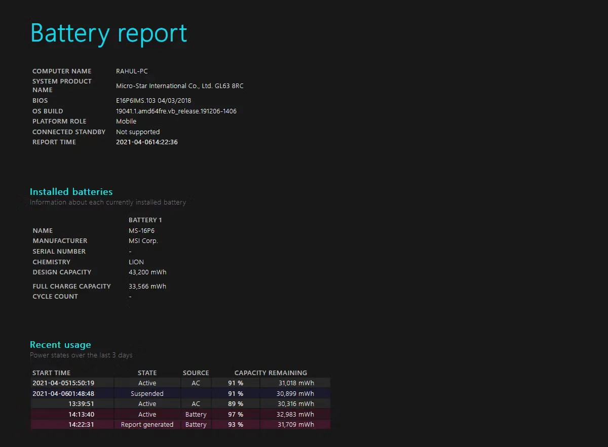 Powercfg Battery Report