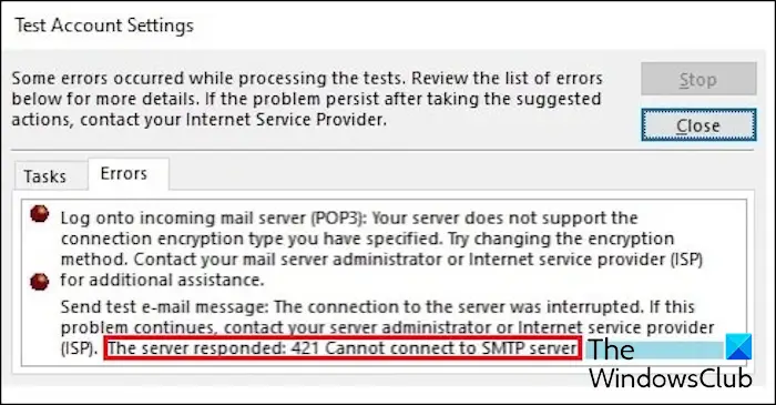 The Server Responded 421 Cannot Connect To Smtp Outlook Error.png