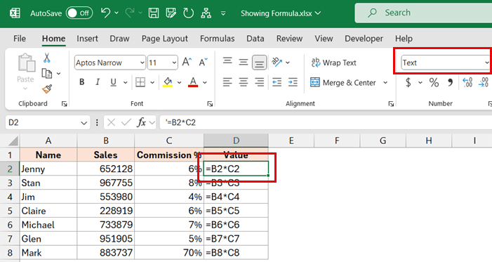 单元格格式设置为文本 - Excel 显示公式而不是结果