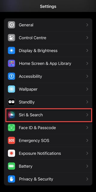 Siri 和搜索选项 iOS 17