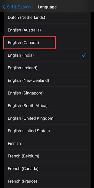 选择 Siri 激活支持的语言