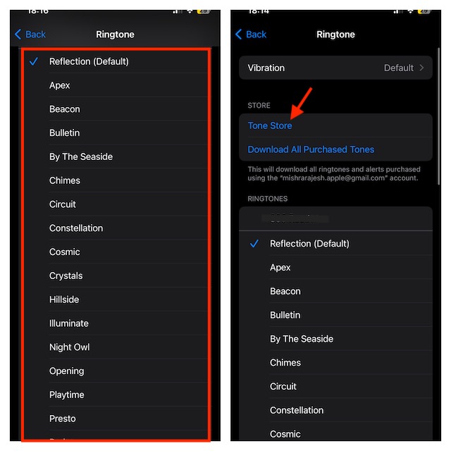 选择铃声并点击“Tone Store”购买