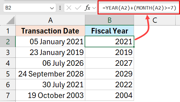 从日期获取会计年度值的公式