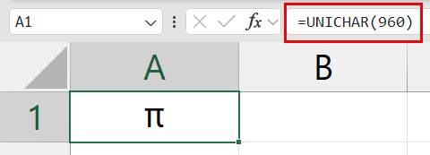 在 Excel 中插入 Pi 符号的公式