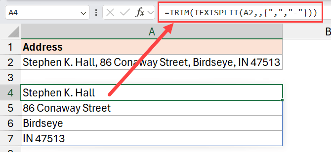 Textsplit 函数使用两个分隔符将文本转换为行