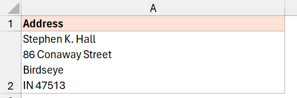 同一单元格中带有换行符的地址