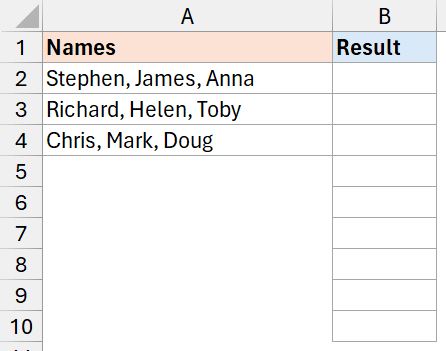 当您有多个单元格数据时,用于将文本拆分为行的数据集