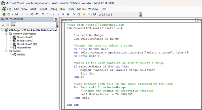 将代码复制粘贴到模块代码窗口中