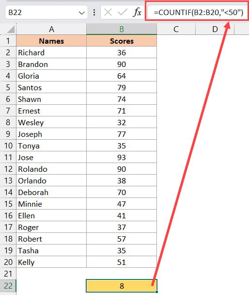 COUNTIF 函数计算小于某个值的单元格