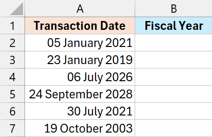 在Excel中从日期计算会计年度