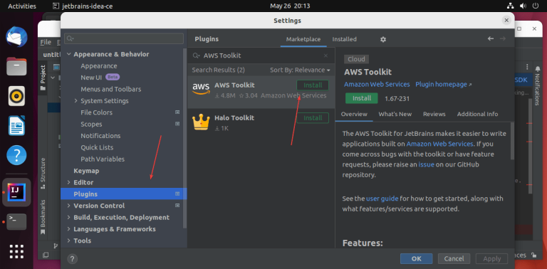 Insstall AWS Toolkit for IntelliJ IDEA