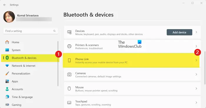 bluetooth devices phone link windows 11