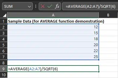 平均函数演示的样本数据