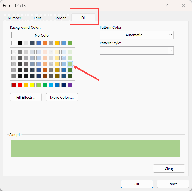 选择填充单元格的颜色