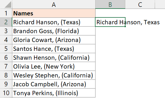 在单元格 B2 中输入预期结果