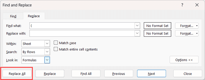 单击全部替换按钮