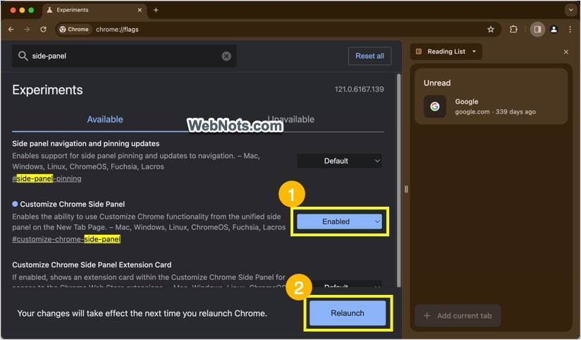 启用自定义侧面板标志