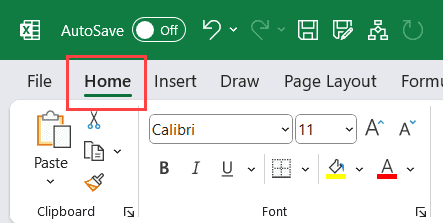 单击主页选项卡