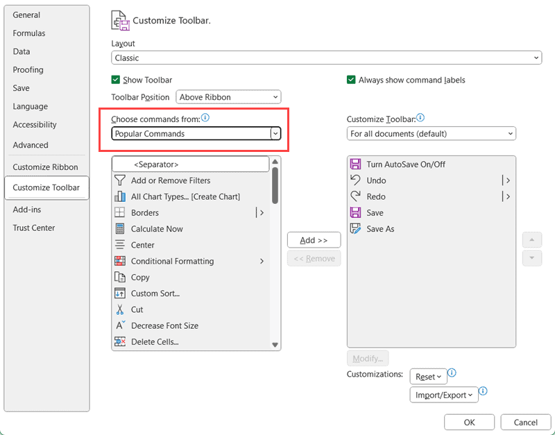 单击从命令下拉列表中选择