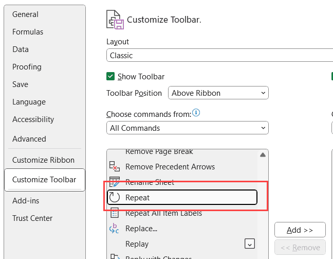 向下滚动并选择重复选项