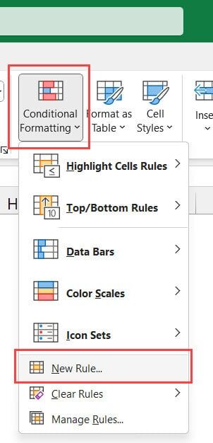 单击新建条件格式规则