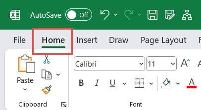 单击“主页”选项卡