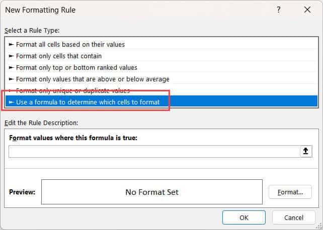 选择使用公式来确定要设置格式的单元格选项