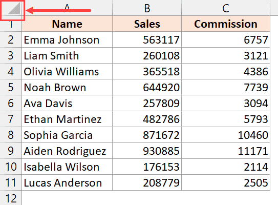 选择整个工作表