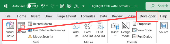 单击功能区中的 Visual Basic 图标