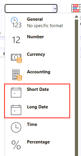 选择短日期或长日期格式