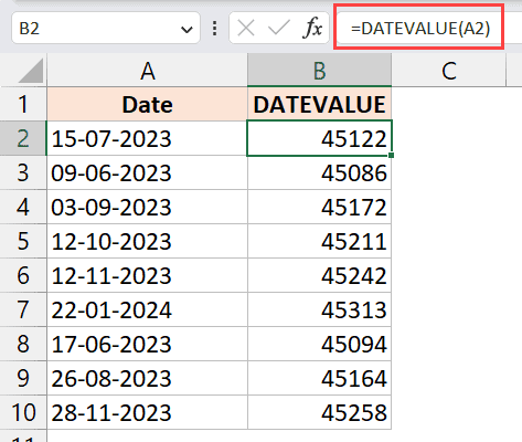 DATEVALUE 公式将文本日期转换为数值