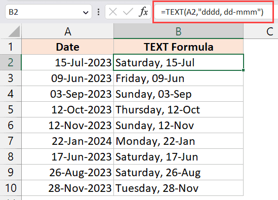 显示日期名称和日期的文本公式