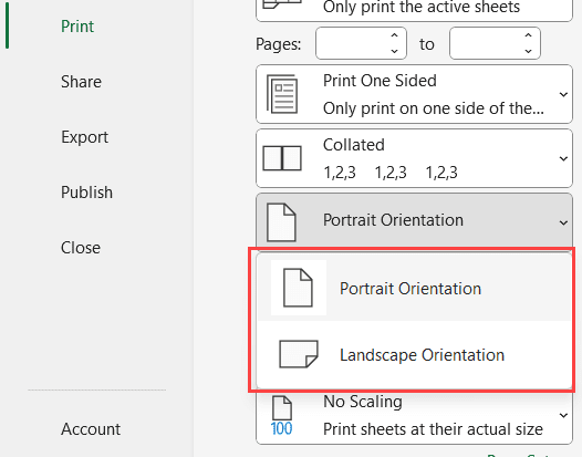 从下拉列表中选择页面方向