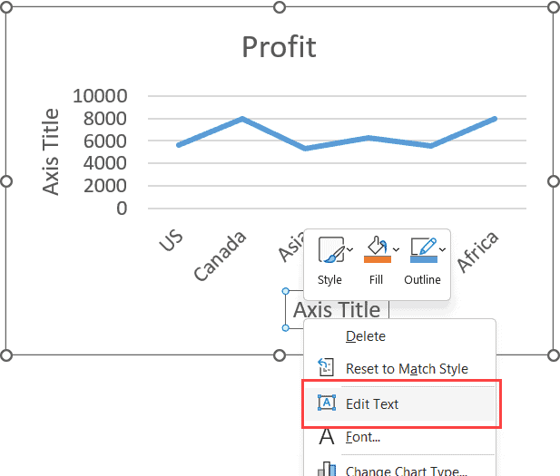 编辑文本选项以更改轴标题文本