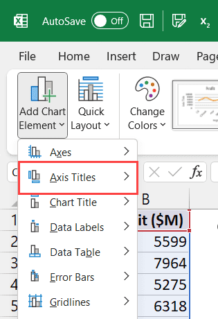 将光标悬停在轴标题选项上