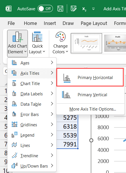 单击主要水平选项以添加主轴标题